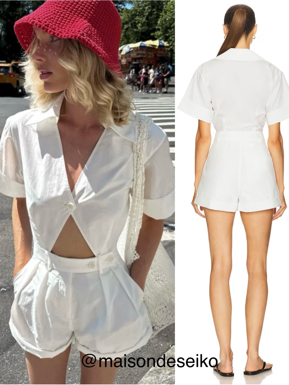 NWT Helsa White Poplin Romper Jumpsuit Short Sleeve size L